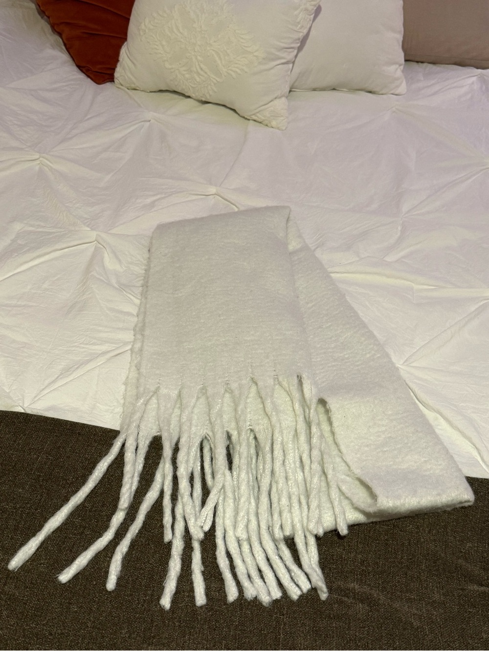 Cozy White Fringe Scarf